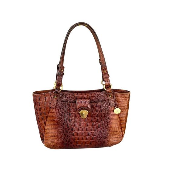 Brahmin Collette Pecan Melbourne Crocodile-Embossed Leather Shoulder Bag - Picture 1 of 16